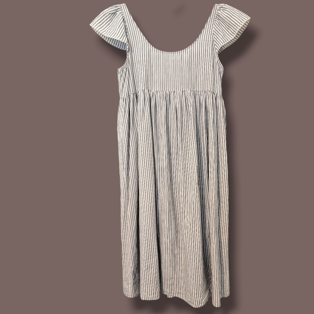 The Great. Grey Striped 100% Cotton Scoop Neck Button-Up Flutter Cami Dress M - Picture 3 of 11